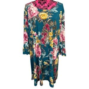 Pink Coconut Floral Teal Top with Pink and Yellow Accents 1CC0038